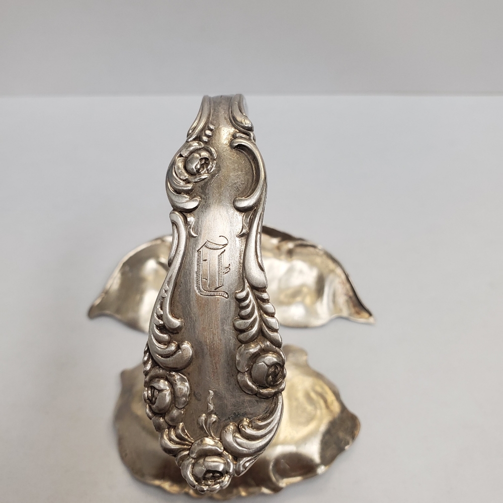 HANDMADE FOLK ART STERLING SILVER SPOON CUFF BRACELET.  VINTAGE 1970'S - Picture 5 of 6